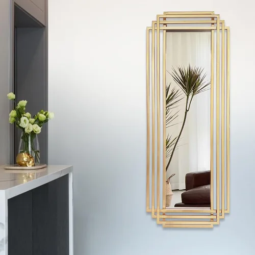 Vista 11 de Espejo de pared rectangular decorativo de 24 x 18 pulgadas con marco de metal negro Geometric Design, HD Mirror, Horizontal/Vertical Hanging, Art