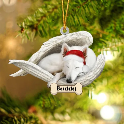 Vista 6 de Afghan Hounds - Adorno de Navidad con alas de ángel durmiente, recuerdo personalizado para perros 2024, adorno de forma acrílica, regalos