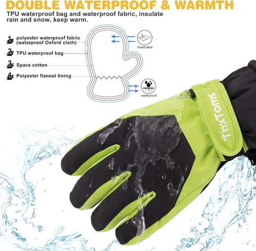 Vista 2 de ThxToms Guantes de invierno para niños, impermeables, guantes de nieve para niños y niñas, clima frío, deportes al aire libre, snowboard, bicicleta