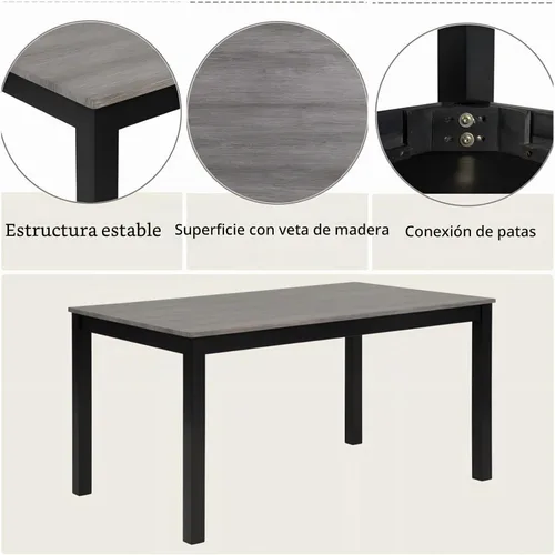 Vista 3 de Juego de mesa de comedor Trygoal para 5, juego moderno de 6 piezas para comedor con mesa rectangular, 4 sillas tapizadas con respaldo y un banco