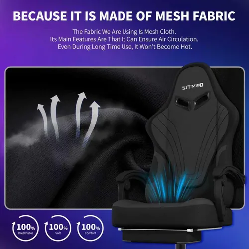 Vista 4 de Silla de juegos, sillas de juegos grandes y altas para adultos con reposapiés y soporte lumbar, cómoda silla de computadora de tela ergonómica