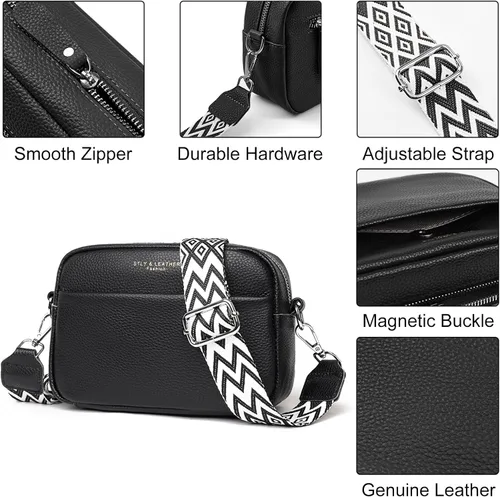 Vista 4 de Lushandy Bolsos cruzados de cuero para mujer, bolso cruzado para cámara, bolso de correa gruesa, bolso de hombro pequeño de moda con correa