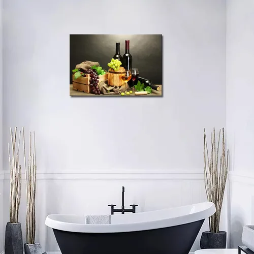 Vista 4 de Vino de uva en botella, tazas de arte de pared, pintura de la imagen, impresión en lienzo, imágenes de alimentos para decoración del hogar, regalo