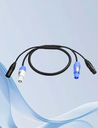 Vista 7 de CERRXIAN Cable de extensión PowerCon y DMX de 3.2 pies, alimentación de CA de 13 AWG, DMX 3 pines, cables combinados de señal XLR para iluminación