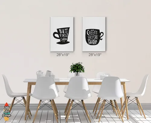 Vista 3 de HB Art Design But First Coffee and Coffee Before Talkie 2 Panel Canvas Print Set Wall Art Coffee Bar Decor Coffee Signs Kitchen Wall Decor Dining