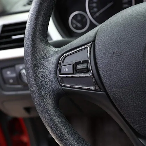 Vista 3 de YIWANG Adhesivo de botón de volante de fibra de carbono real para automóvil, 2 unidades, para BMW 3 4 Series F30 F33 F36 2013-2019 Accesorios