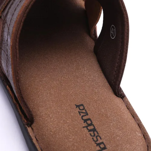 Vista 4 de Harssidanzar Sandalias deslizantes para hombre de cuero con soporte de arco ligero de verano para hombre, sandalias de playa para hombre al aire