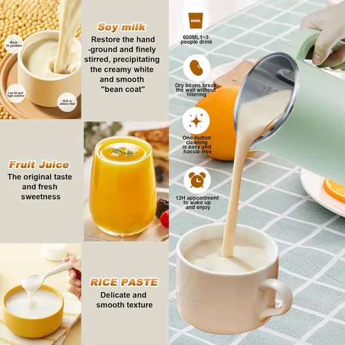 Vista 2 de Espumador de leche eléctrico, espumador de café de 16.9 fl oz con 10 cuchillas, control de temperatura, soja de avena casera de coco o leches a base
