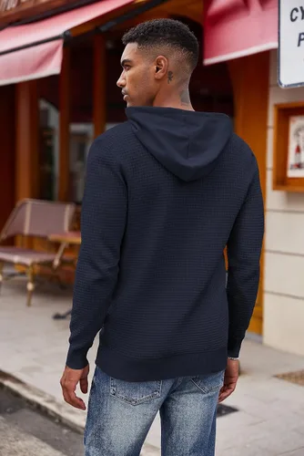 Vista 3 de COOFANDY Sudadera con capucha de punto para hombre, estilo hipster, casual, manga larga, suéter tipo polo ajustado