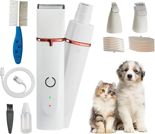 Vista 3 de Kit de cortaúñas para perros, herramientas eléctricas recargables para gatos, afeitadora multifuncional de bajo ruido 4 en 1, sistema de corte