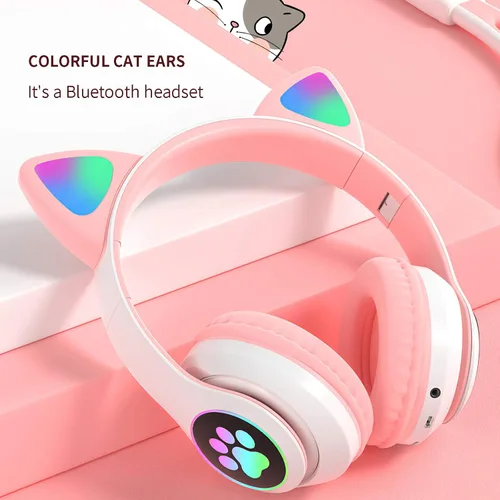 Vista 4 de Auriculares de oreja de gato Bluetooth 50 lindos auriculares de gato plegables de alta fidelidad efecto estéreo efecto de luz arcoíris efecto de luz