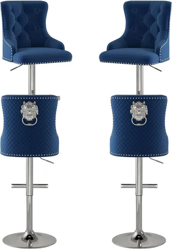 Vista 33 de Juego de 2 taburetes de bar de terciopelo, altura ajustable, base de metal dorado, beige Diseño de cabeza de clavo, función giratoria, ideal