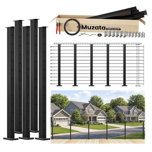 Vista 10 de Muzata Kit de barandilla de cable modular negro de 4 a 8 pies, kit de postes de 42 pulgadas, juego completo de sistema de barandilla de cable