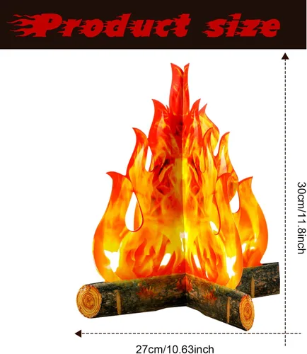 Vista 3 de Boao Juego de 6 decoraciones de llama falsa de fuego falso, decoración de campamento de cartón 3D, llamas artificiales, decoraciones de fuego