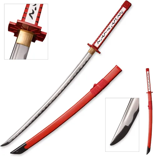 Vista 9 de Sword fort Espada Akame de acero al carbono, hecha a mano, Katana de metal real, accesorios de anime, accesorios de cosplay, espada samurái, rojo