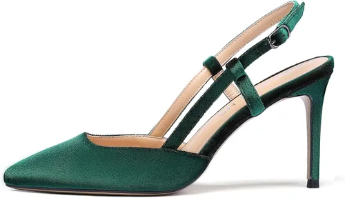 Vista 2 de WAYDERNS Zapatos de tacón alto con hebilla de punta sólida para mujer, correa de tobillo de charol de 3.5 pulgadas