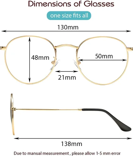 Vista 6 de Vintage Round Metal Glasses Frame with Clear Lens, 2 Pack Women Men Non-Prescription Eyeglasses