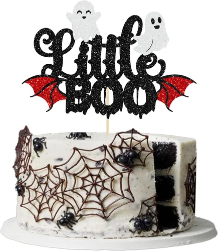 Vista 13 de 1 pieza de decoración de pastel de cumpleaños asesino ensamblada con purpurina de terror clásico de Halloween para tema de terror sangriento Negro