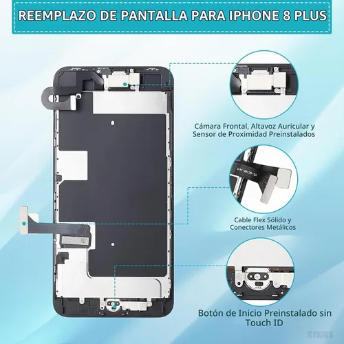 Vista 2 de para iPhone 8 Plus Reemplazo de pantalla con botón de inicio LCD Negro