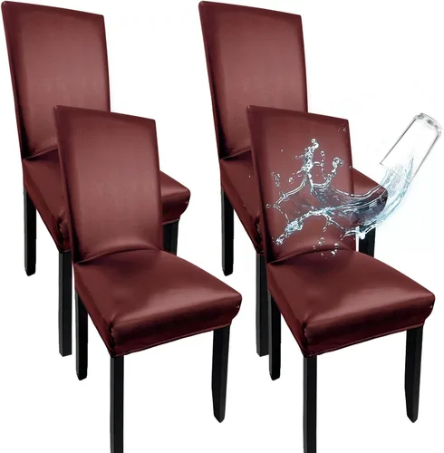 Vista 13 de Fundas de Silla de Cuero para Sillas de Comedor, Juego de 4, Fundas Super Elásticas Impermeables para Sillas de Cocina, Fundas de Silla de Comedor