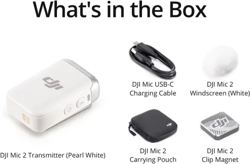Vista 5 de DJI Transmisor Mic 2 (blanco perla), micrófono inalámbrico con cancelación inteligente de ruido, grabación interna de 14 horas, batería de 6 horas