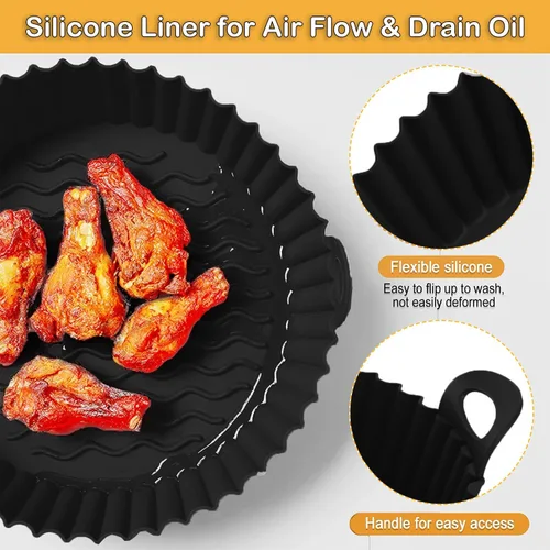 Vista 3 de Revestimientos para freidora de aire de 8 pulgadas para Ninja AF100 AF101 AF141 AF150 AF161 XL (paquete de 2) revestimientos de silicona negra