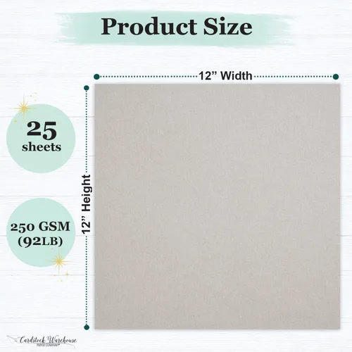 Vista 2 de Cardstock Warehouse Materica - Papel de cartulina gris arcilla – 25 hojas, 12 x 12 pulgadas – 92 lb./250GSM/16 Pt. Grueso de alta calidad gris mate
