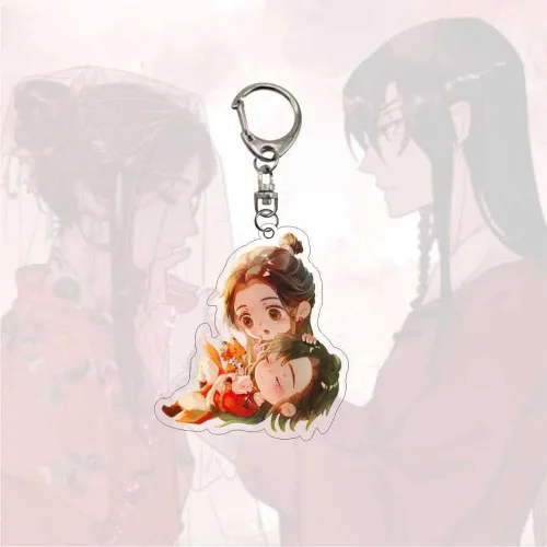 Vista 3 de Llavero Tian Guan Ci Fu, llavero de bendición del oficial del cielo figuras de anime, colgante de acrílico, llavero, bolsa, decoración, Blanco