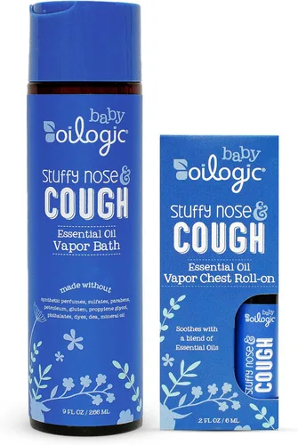 Vista 7 de Oilogic Baño de vapor de aceite esencial para la nariz y la tos congestionada para bebés y niños pequeños, esenciales suaves para el baño del bebé