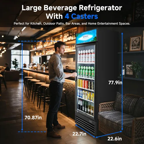 Vista 8 de BODEGACOOLER Refrigerador Comercial de Bebidas, 12.5 Pies Cúbicos Refrigerador Comercial Merchandiser Negro, Luz LED/Estantes Ajustables