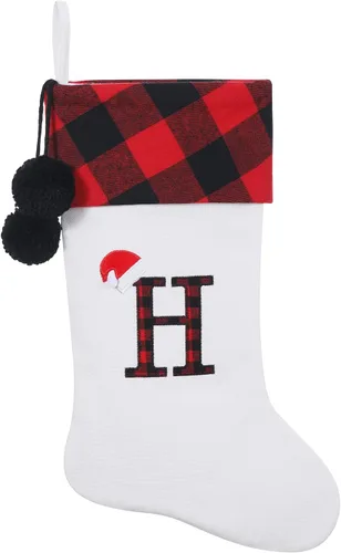 Vista 12 de Calcetines de Navidad bordados con monograma inicial de 20 pulgadas, decoración de Navidad, calcetines personalizados, decoración de temporada