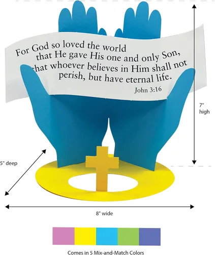 Vista 6 de FreshCut Crafts John 3:16 Kit de papel 3-D perforado, 12 coloridas exhibiciones de mesa para niños de 5 años en adelante, perfecto para la escuela