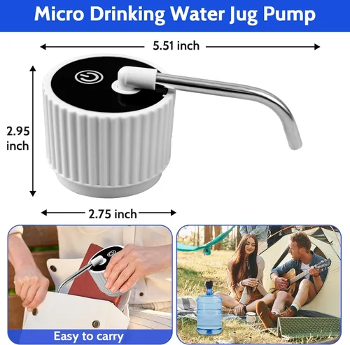 Vista 2 de Dispensador de agua de campamento para botella de 5 galones, bomba de botella de agua eléctrica portátil con carga USB, bomba universal de micro