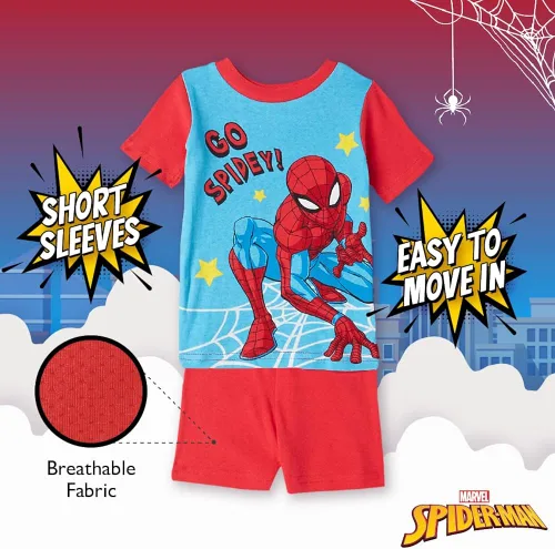 Vista 5 de Marvel Boys Avengers Black Panther Captain America Thor Spider-Man 4-Piece Snug-fit Cotton Pajamas Set