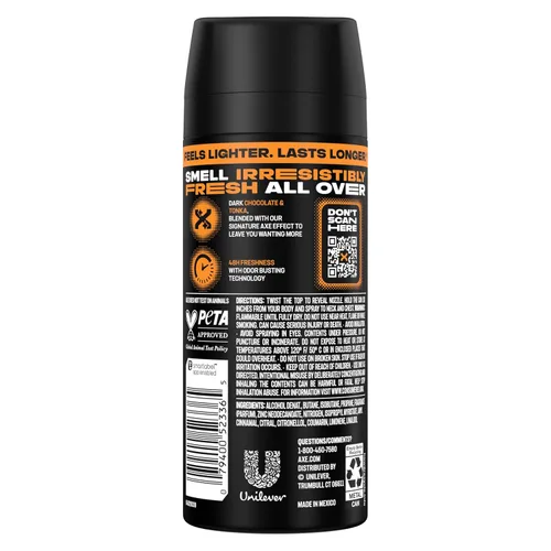 Vista 2 de AXE Spray corporal de 4 unidades, Dark Temptation, 48 horas, sin aluminio fresco, 2.9 onzas