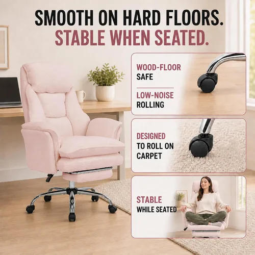 Vista 4 de Silla de oficina Criss Cross con ruedas, brazos abatibles y reposapiés Rosa