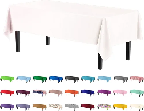 Vista 55 de Party Solids Paquete de 4 manteles de plástico color azul aguamarina, 54 x 108 pulgadas, mantel desechable para fiestas y pícnics