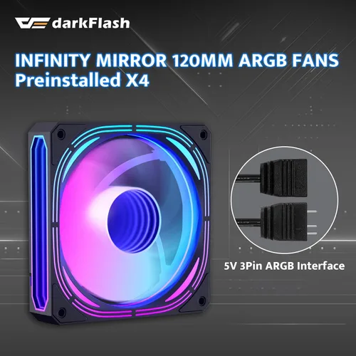 Vista 6 de darkFlash ATX Mid-Tower Estuche para PC Gaming, Enchufe Trasero BTF para Placa Base, con 4 Ventiladores ARGB Estuche para Computadora, Vidrio Curvo