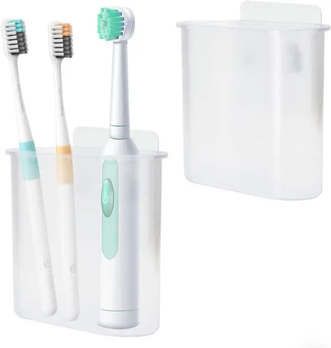 Vista 11 de Paquete de 2 soportes para cepillos de dientes montado en la pared, soporte autoadhesivo para cepillo de dientes para baño, cepillo de dientes