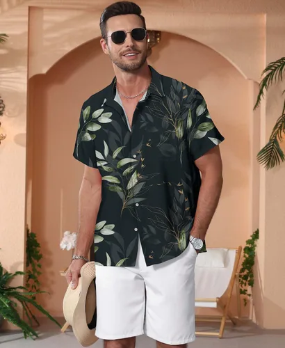 Vista 135 de KYKU - Camisa hawaiana funky para hombre, ropa tropical para vacaciones en Palm Beach