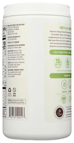 Vista 2 de Polvo de proteína de cáñamo Nutiva Hi Fibre, 16 oz