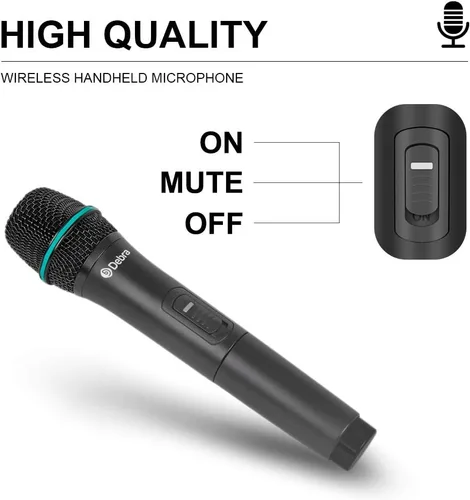 Vista 4 de Debra Audio Pro UHF Sistema de micrófono inalámbrico de 4 canales con micrófonos de mano, lavalier y diadema inalámbricos, receptor de metal, ideal