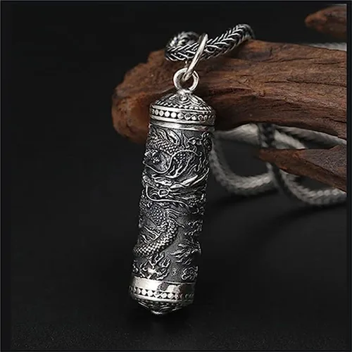 Vista 4 de Colgante de plata de ley 925 maciza auténtica con diseño de dragón Regalo para hombres, él, papá, padre, marido, novio, Plata esterlina