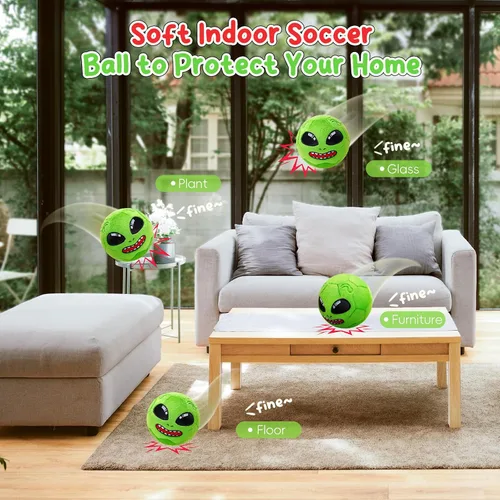 Vista 4 de VangeBow Pelotas de fútbol silenciosas para interiores para niños de 1 a 3 años, juguetes de fútbol de bebé inflables de felpa suave para niños