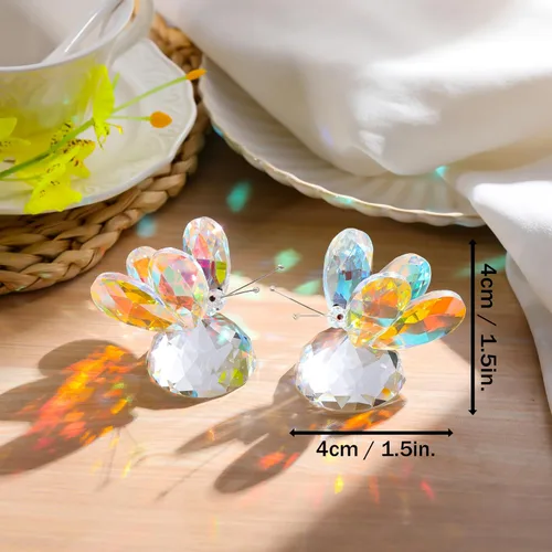 Vista 5 de Qianwei 2 figuras de mariposa de cristal, coloridas hechas a mano, regalos de mariposa para mujeres, animales de cristal, mariposas de cristal