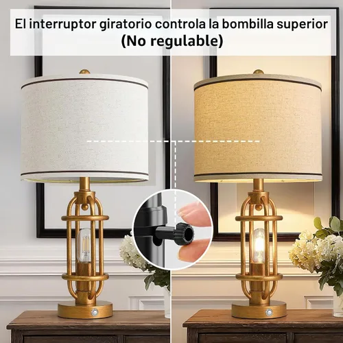 Vista 6 de G-SAFAVA Juego de 2 lámparas de mesa de 23.75 pulgadas para sala de estar, dormitorio, lámparas táctiles de metal industriales con puertos USB A+C