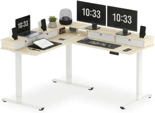 Vista 21 de SANODESK - Escritorio de pie en forma de L, altura ajustable, escritorio de esquina eléctrico, mesa de computadora ajustable de 63 x 48 pulgadas