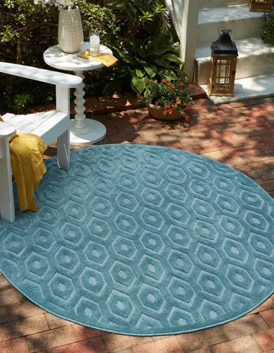 Vista 23 de Unique Loom Outdoor Trellis Textured Collection - Alfombra espacial (2 x 3 pies, rectangular, aguamarina y marfil)