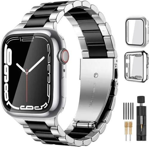 Vista 21 de Lerobo Compatible con Apple Watch Band de 1.732 in 1.654 in 1.575 in 1.496 in 1.614 in 1.772 in 150.9 ft 1.929 in, correa de metal de acero