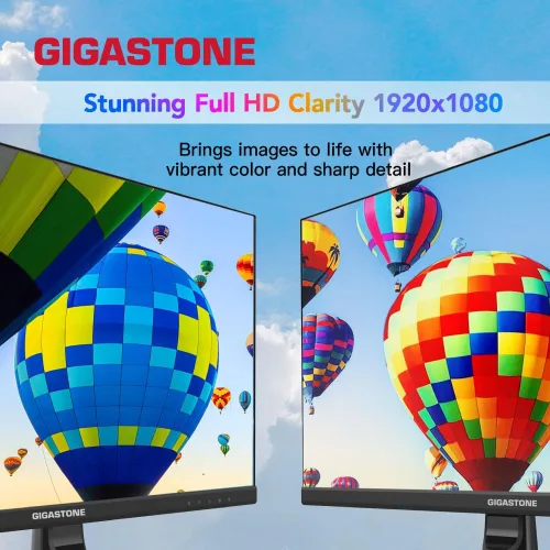 Vista 7 de Gigastone Monitor de luz trasera LED IPS de 24 pulgadas 100Hz FHD 1920 x 1080, 178° WideView, sin marco, monitor dual, MPRT 1ms, altavoces